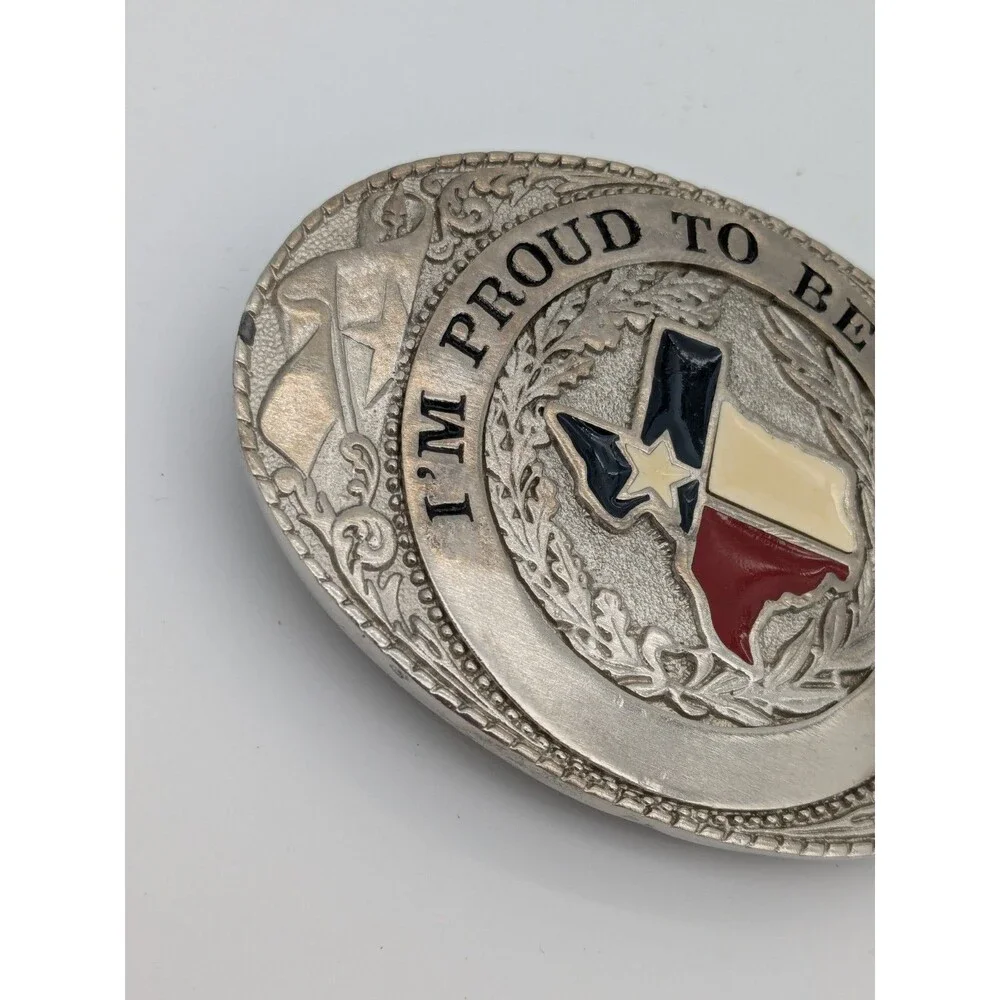 Vtg Texas Belt Buckle Lone Star State Western Rodeo Cowboy “I’m Proud Texan”